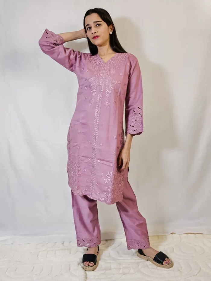 Coord set Emb Cut work (5)_lr Elegant cutwork coord set – ladies fashion UAE