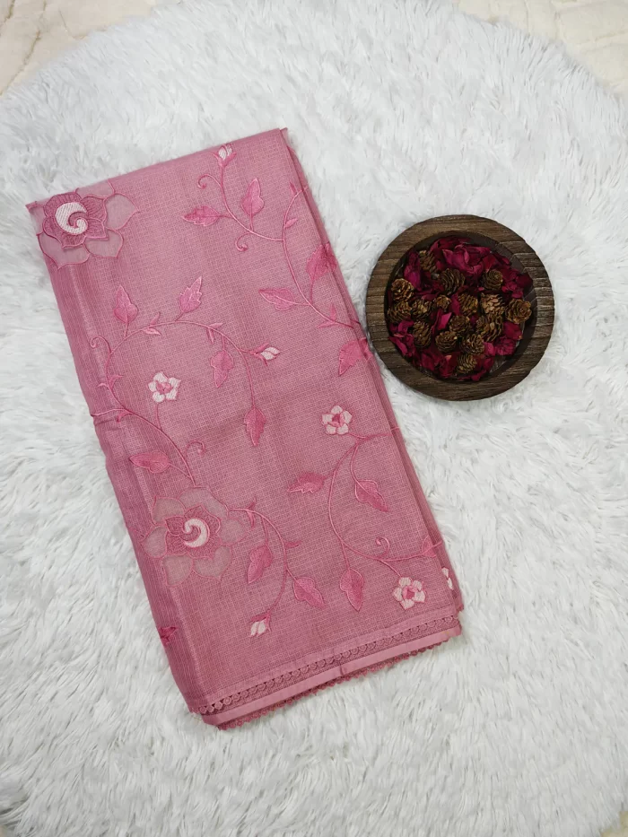 Soft pink Kotta saree with applique work – sarees online UAE