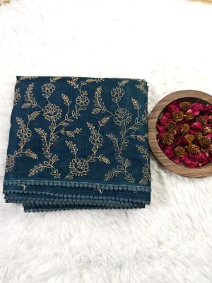 Teal blue Kotta embroidered saree – sarees UAE