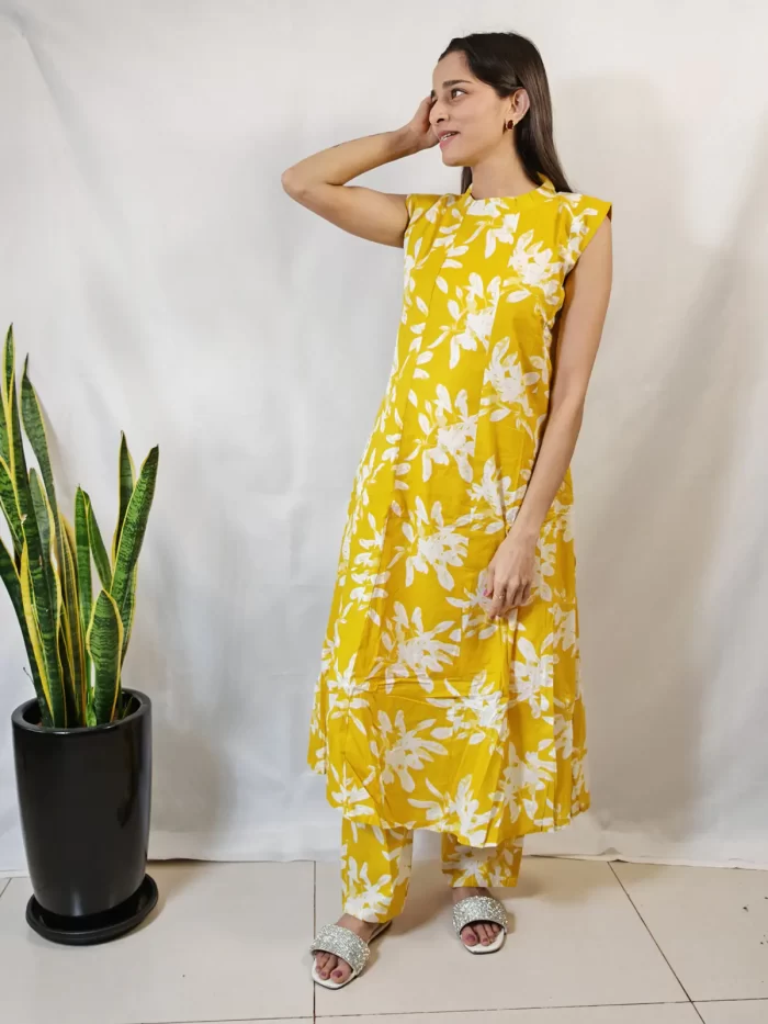 Cotton Yellow Kurti Coord set (12)_lr Cotton kurti and pant set in yellow – women’s clothing UAE