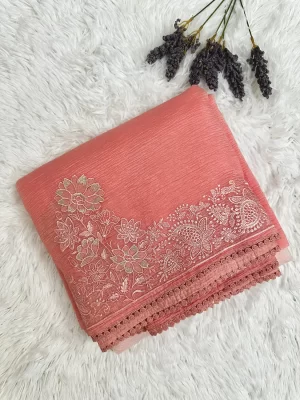 Blush pink crushed organza saree – organza sarees UAE