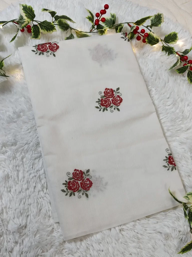 Christmas edition red-green Kota embroidered saree – festive sarees UAE