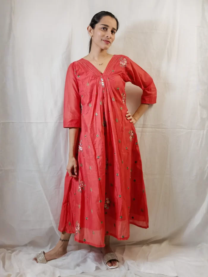 Rusty orange Mulchanderi kurti – kurtis UAE