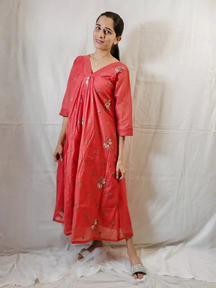 Mulchanderi kurti in rusty orange – ladies fashion UAE