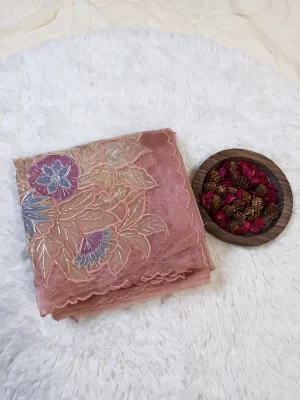 Premium embroidered peach organza saree – women’s fashion UAE
