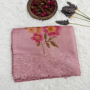 Silk saree with floral print and cutwork border – silk sarees UAE