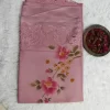 Silk cut work with floral print (5)_lr Folded Silk Cutwork Saree with a wide embroidered floral panel and printed flower detail