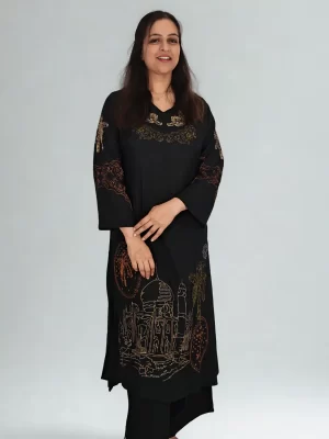 Full front view of the Heritage Noir embroidered black co-ord