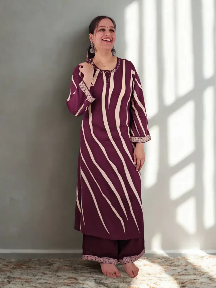 Plum Leheriya Rayon Set Full front view of The Plum Leheriya German Rayon Set
