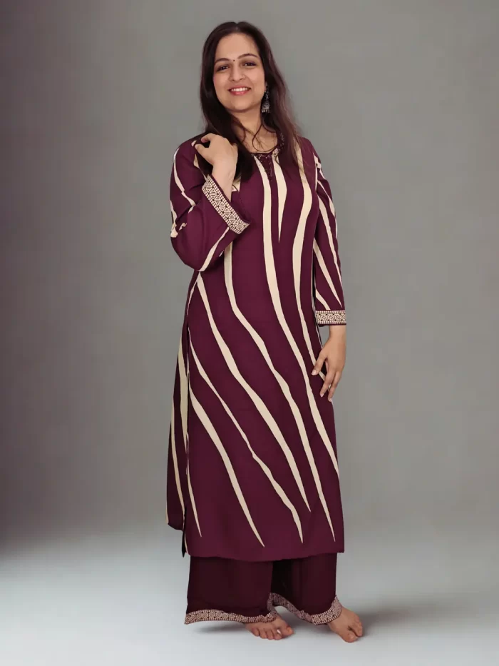 Soft German Rayon Fabric The Plum Leheriya set in a relaxed front pose