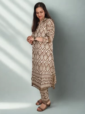 Full front view of Mocha Muse crepe silk co-ord set