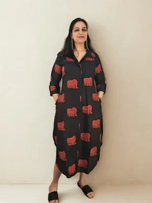 Black boho shirt style kurti dress for women