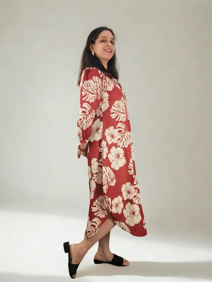 Hibiscus Midi Dress (2) Women’s floral kurti dress in midi length