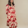 Hibiscus Midi Dress (3) Elegant floral midi kurti dress with ethnic touch