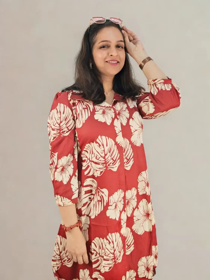 Hibiscus Midi Dress (4) Floral ethnic midi kurti dress for office wear