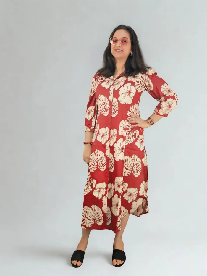 Hibiscus Midi Dress Hibiscus floral midi kurti dress for women