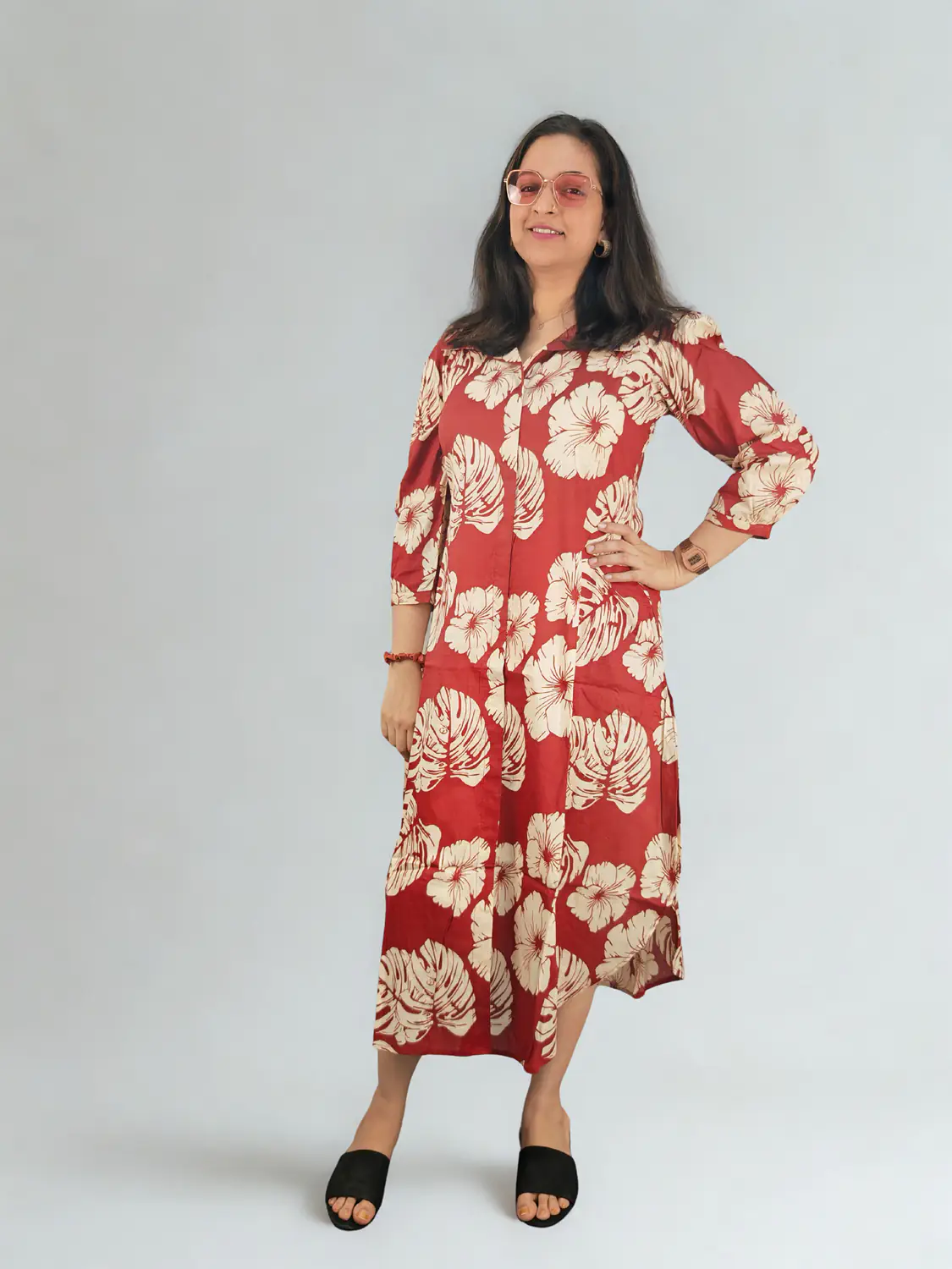 Hibiscus floral midi kurti dress for women