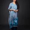 Ice Blue-Teal Floral 2 Piece Kaftan Set Front view of Ice Blue-Teal Floral 2 Piece Kaftan Set