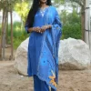 Embroidered Royal Blue 3 Piece Ethnic Suit Set
