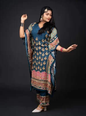 Royal Peacock Muslin 2 Piece Kaftan Set