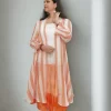 Sorbet striped shrug dress set in a three-quarter pose
