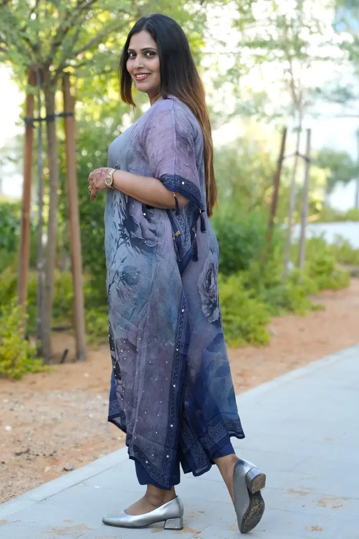 Violet Navy Floral 2 Piece Kaftan Set