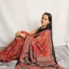 IMG_0538 Red ethnic print satin silk saree front view
