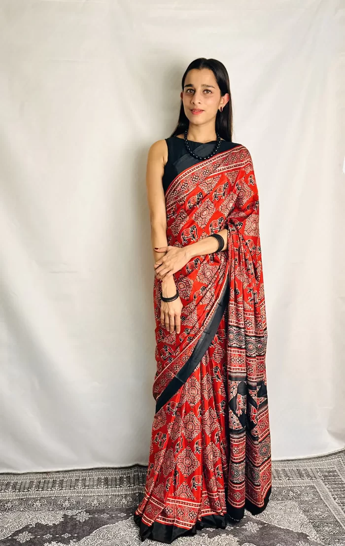IMG_0543 Festive red elephant design saree for women
