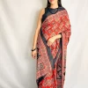 IMG_0548 Traditional red printed saree with ethnic elephant motifs
