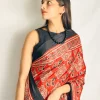IMG_0550 Red elephant print satin silk saree with black border