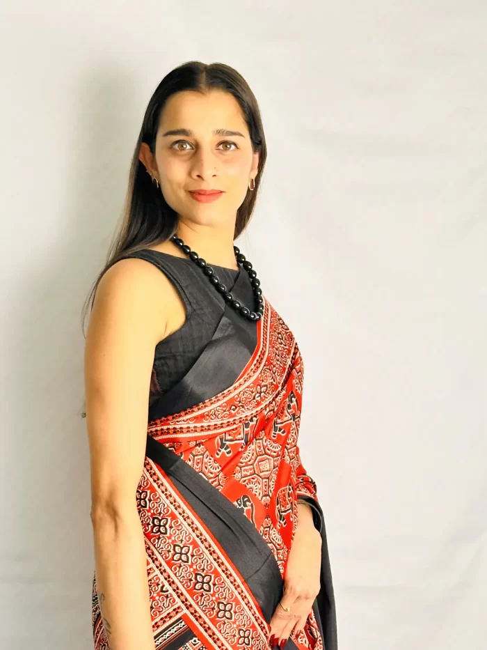IMG_0551 Heritage Red Elephant Print Satin Silk Saree for women