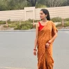 IMG_0584 Outdoor portrait showing the mustard zigzag saree drape