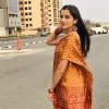 IMG_0591 Back view showing the patterned red pallu of the mustard saree