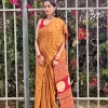 IMG_0608 Mustard printed saree with decorative red border