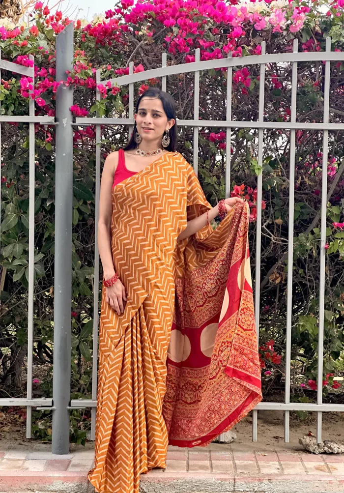 IMG_0609 Close outdoor portrait in the Sunset Mustard zigzag saree