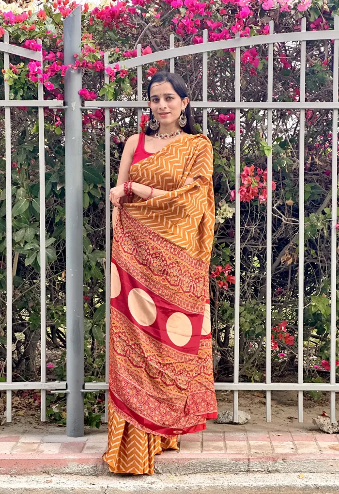 IMG_0612 Elegant mustard zigzag pattern saree for festive wear