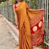 IMG_0621 Stylish mustard printed saree with red pallu