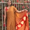 IMG_0633 Sunset mustard zigzag print satin silk saree for women
