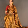 Golden saree with red border