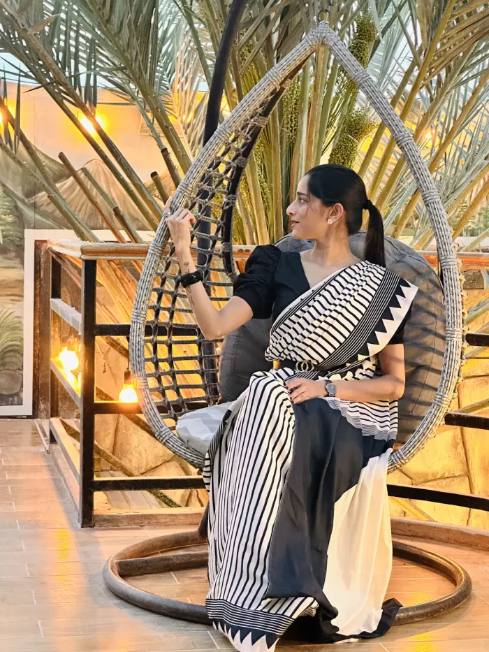 Stylish black and white saree modern minimal design