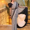 Elegant satin silk saree with contrast black border