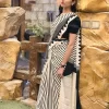 Modern black and white saree with geometric border detail
