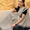 Black and white satin silk saree with vertical stripe design