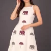 1776260761588 Ivory elephant and umbrella print sleeveless kurta set shown in a closer front view