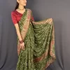 Forest Green Bandhini Viscose Georgette Saree (4) Lightweight green festive saree for women in UAE