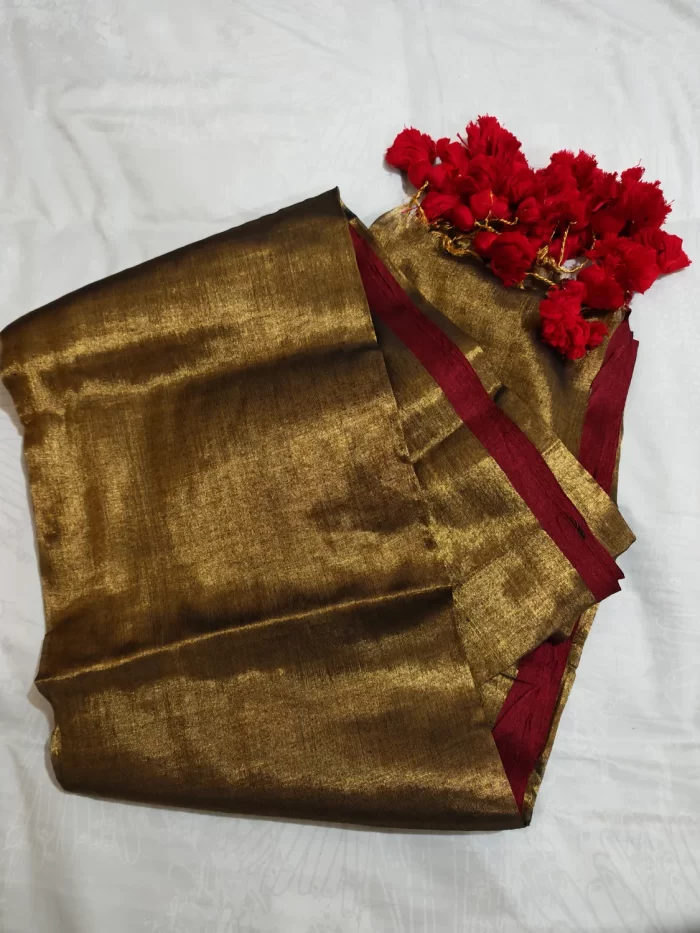 Copper gold tissue silk saree with metallic finish