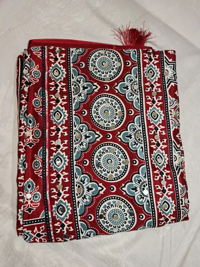 maroon Saree Maroon satin silk saree with mirror work