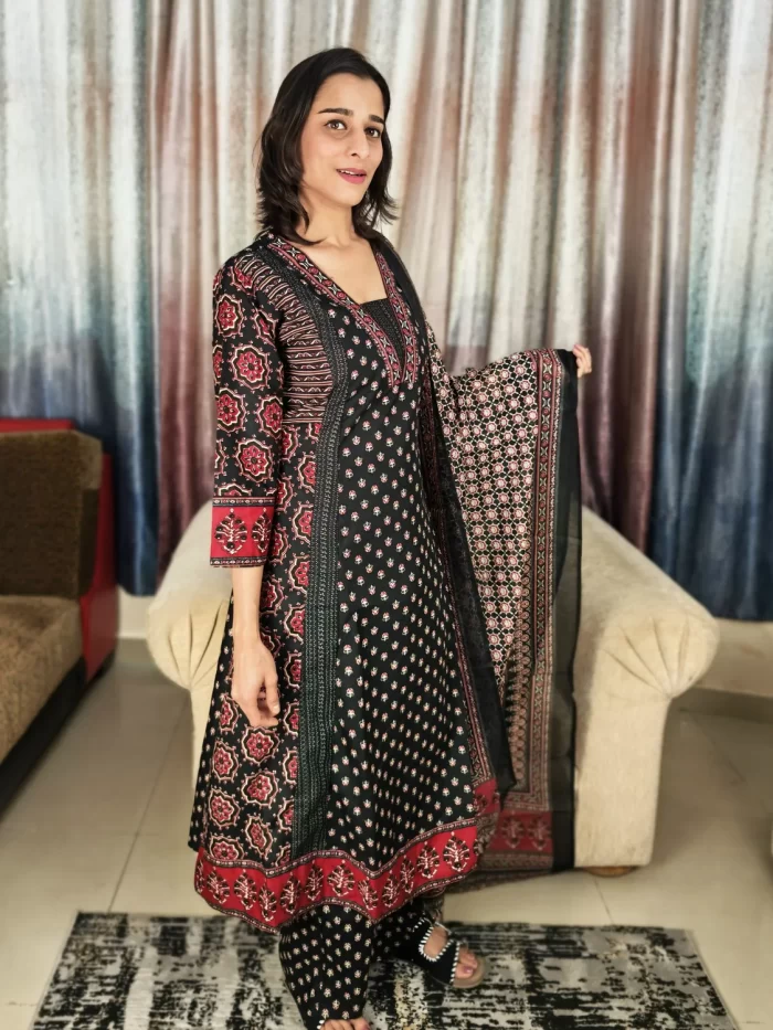 Stylish Ajrakh print kurta set with coordinated trousers