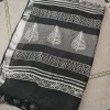 Black printed linen cotton saree with tassels