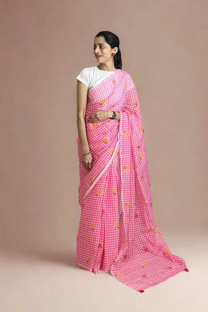Candy color saree (2) Candy Blossom linen cotton saree